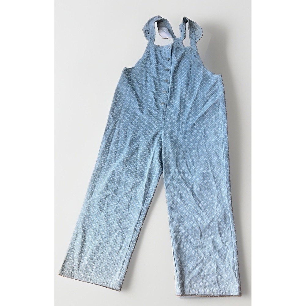 Polagram Button Up Jumpsuit Ruffle Straps Distressed Jacquard Ombré XL NWT